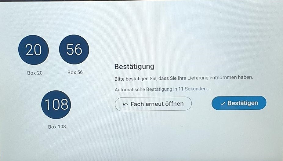 Bestätigung Warenabholung am Touchscreen
