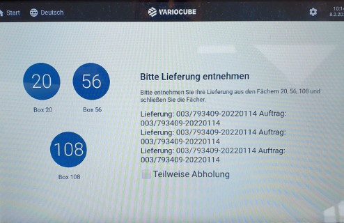 Box-Nummern am Touchscreen